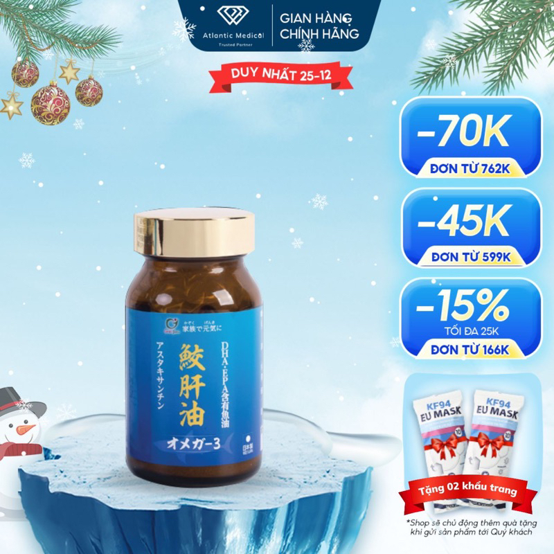 Viên Uống Dầu Gan Cá Mập Omega 3 GENKI FAMI Giúp Giảm Khô Mắt, Tăng Cường Trí Não, Tốt Cho Tim Mạch Hộp 1 Lọ 90 Viên