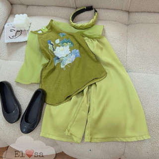 (9-20kg) Bộ quần áo bé gái -  Set bà ba lụa tay voan cho bé gái
