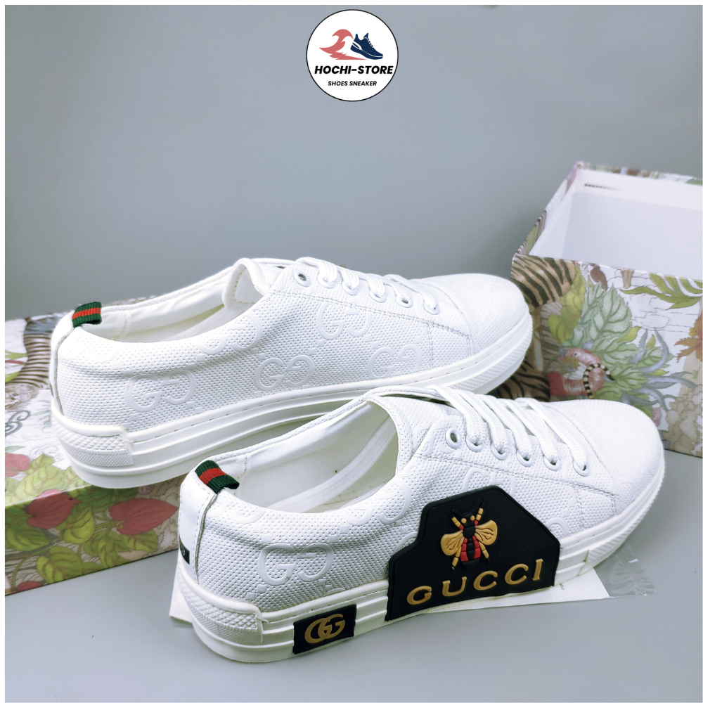 Giày thể thao Nam gucci . giày gc thêu ong . đế cao su mềm dẻo trống trơn trượt. form chuẩn ôm chân full bill-box