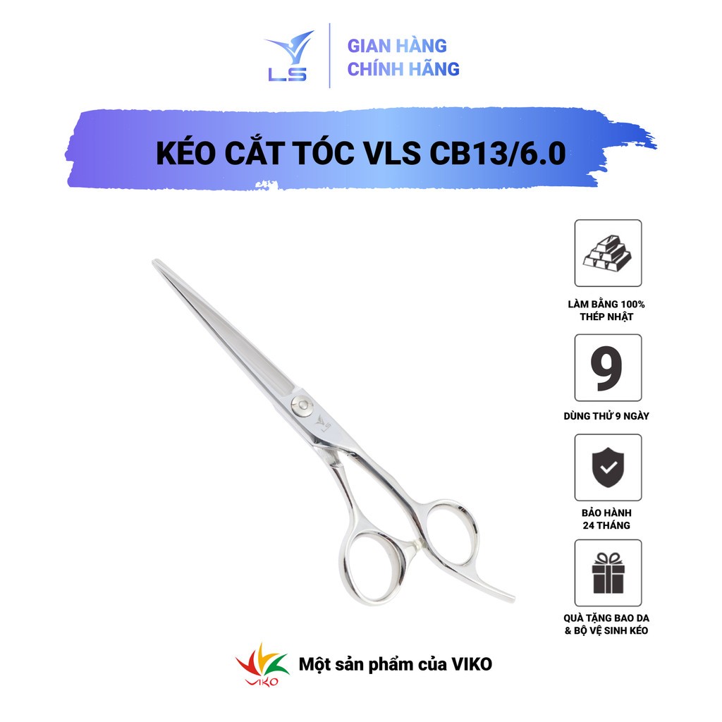 Kéo cắt tóc VLS lưỡi thẳng quai offset vênh đỡ ngón cố định CB13/6.0