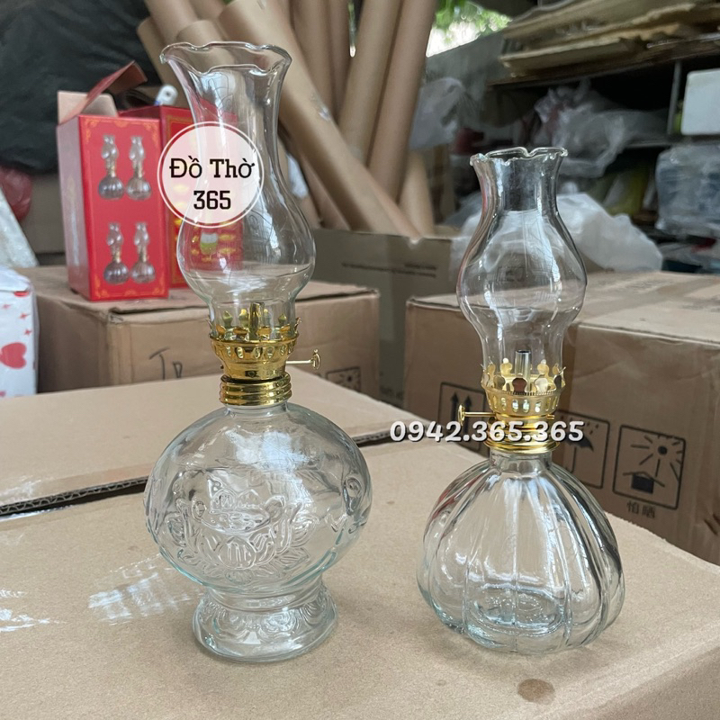 Đèn thủy tinh Bầu Bí - Hoa sen khắc nổi