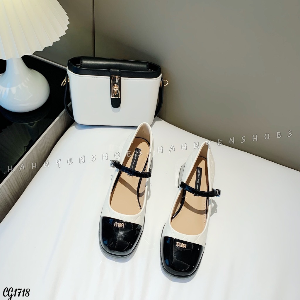 Giày cao gót mũi vuông Hà Huyền Shoes trần chỉ mũi bóng gắn Miu đồng GV 5p - CG1718