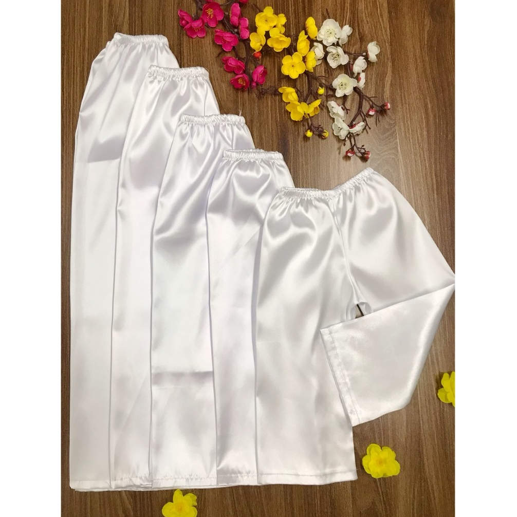 Quần Lụa Bóng - Không Bóng Mặc Với Áo Dài Tết, Bà Ba Cho Bé. Quần Dài Màu Trắng, Ống Rộng Trẻ Em
