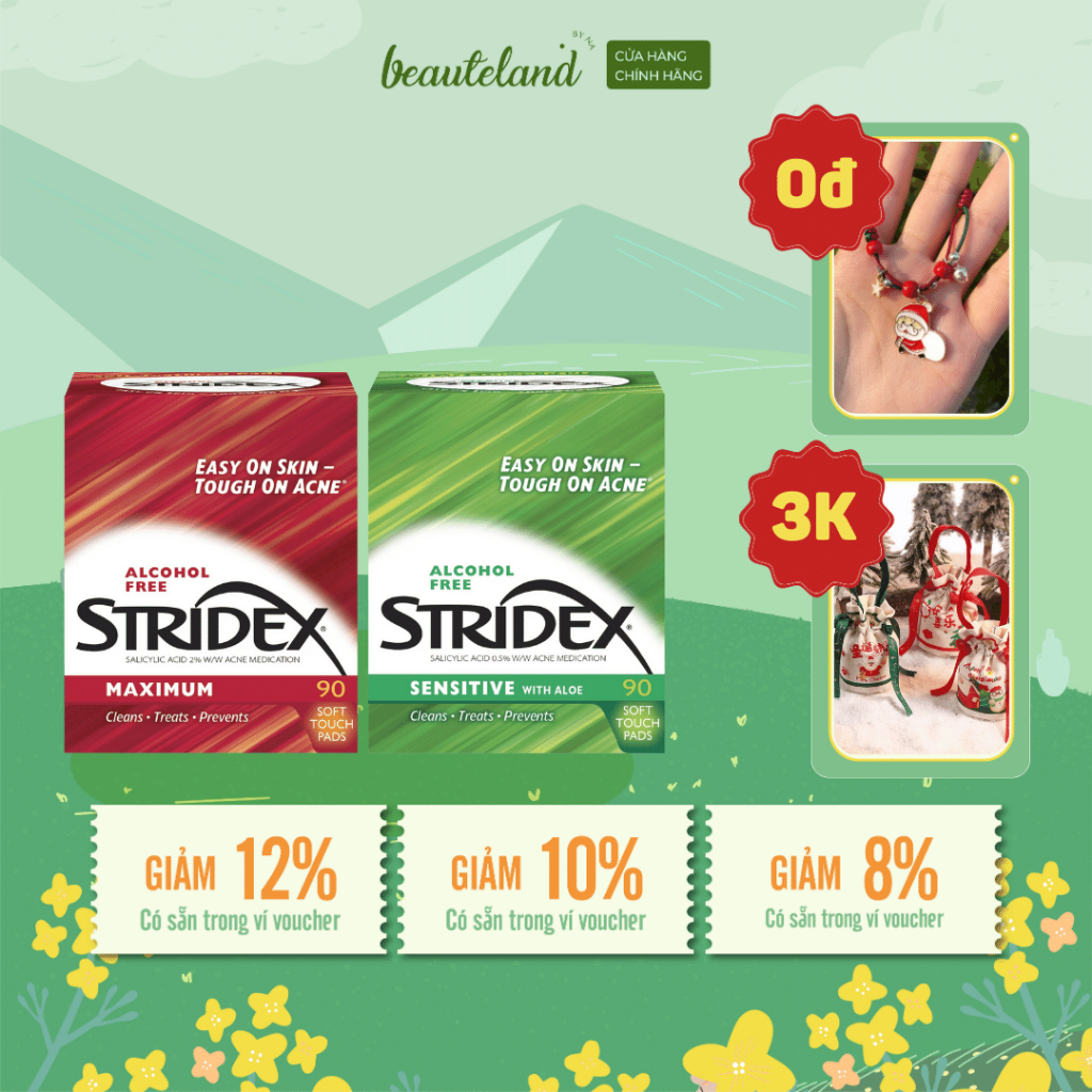 Miếng pad tẩy da chết, hỗ trợ giảm mụn Stridex Daily Care Acne Pads with Salicylic Acid, Maximum Strength