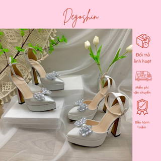  Giày cưới ,Giày cao gót Barbie mũi nhọn da nhũ kim tuyến 13cm Nơ đá 3 tầng TK độc quyền Bởi Degoshin. 