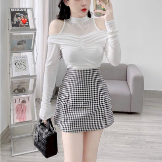 Áo nhũ tay dài nhúm hở vai yếm ba lỗ cổ