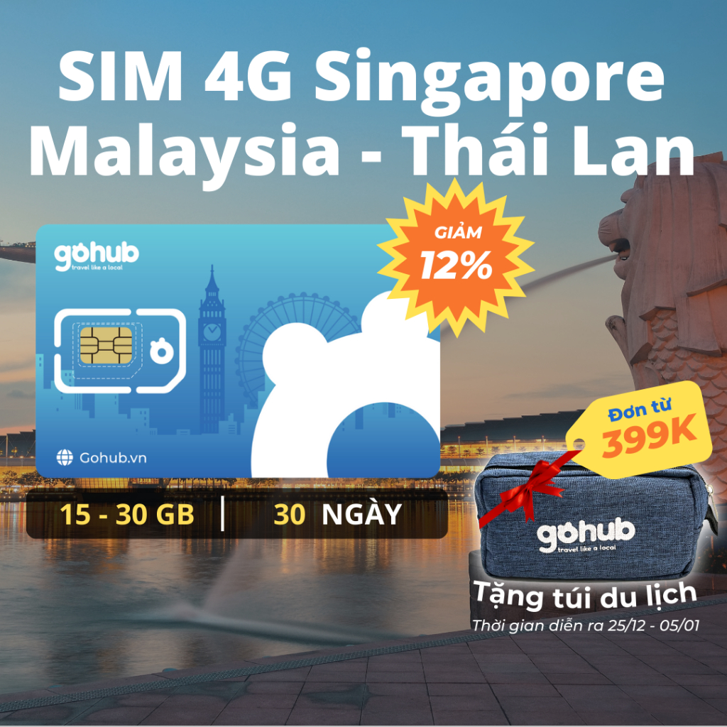  SIM 4G du lịch Singapore - Malaysia - Thái Lan - Gói cố định 30 ngày - Tặng kèm que chọc SIM