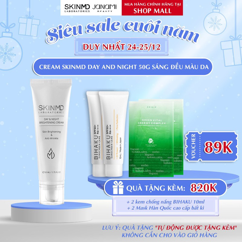 Kem Dưỡng Trắng Da Skinmd Day & Night Brightening Cream 50ml Janami store hiệu quả trắng sáng da mờ thâm