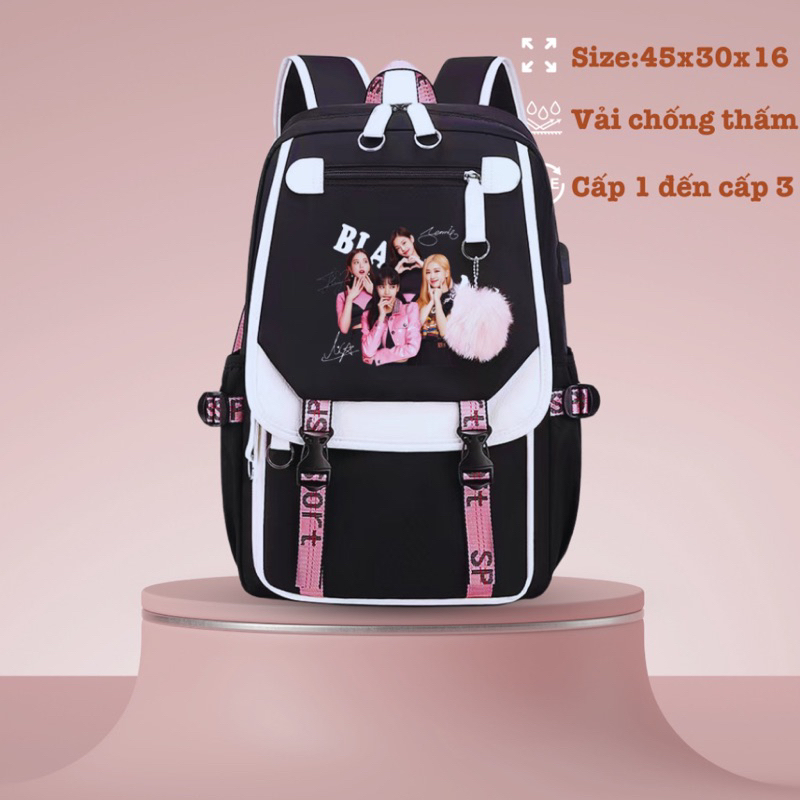 Balo Black.pink bé gái cấp 1, cấp 2 cấp 3