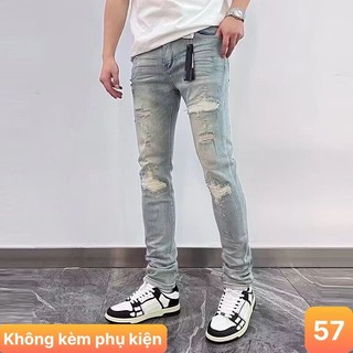 Quần jeans nam màu xanh nhạt rách gối chất liệu bò jean cao cấp co dãn 4 chiều đẹp form rin skinny LAVADO88 mẫu mới