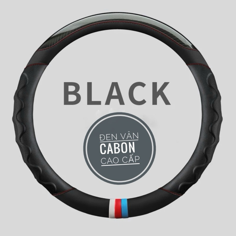 Bọc vô lăng ô tô 3 sọc thể thao 38 cm - da xịn vân carbon phối da nhiều màu phù hợp cho xe hơi 4 đến 7 chỗ