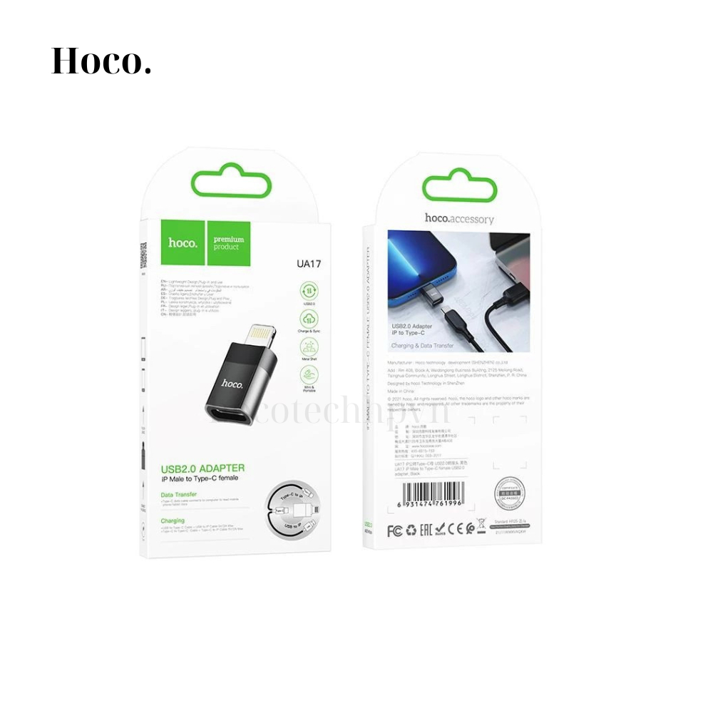 Bộ Chuyển Đổi Hoco UA17.Đầu Chuyển Đổi Hoco Từ lP To Type-C USB2.0 Chính Hãng