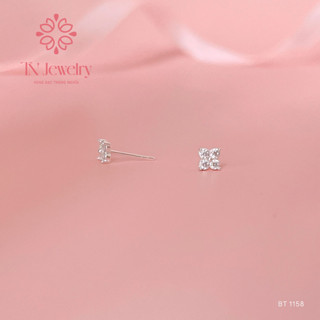   Bán theo 1 chiếc  Bông tai nữ bạc ta hoa nhỏ bốn cánh đính đá chốt đẩy đeo hàng ngày - BT 1158 - Vàng Bạc Trọng Nghĩa 