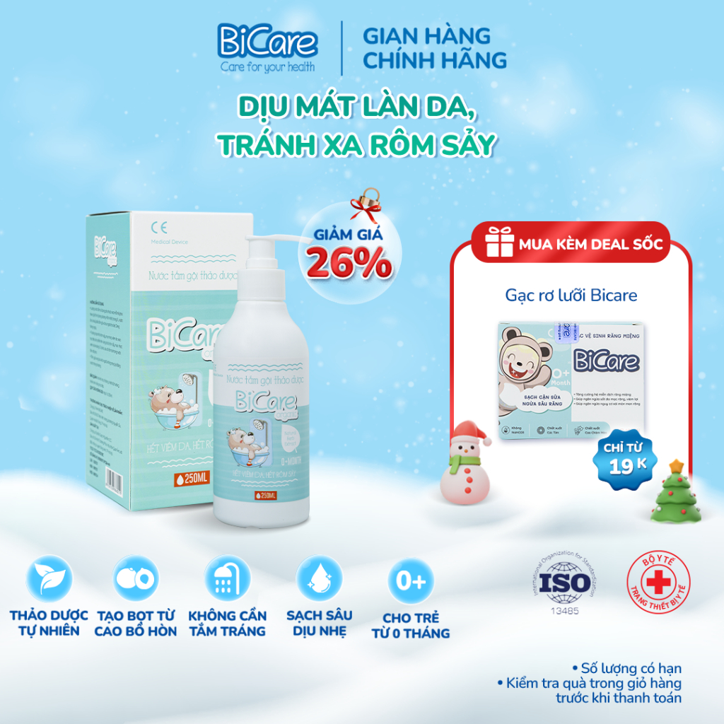 Nước Tắm 250ml - Nước Tắm Thảo Dược BiCare Organic Cho Trẻ Sơ Sinh
