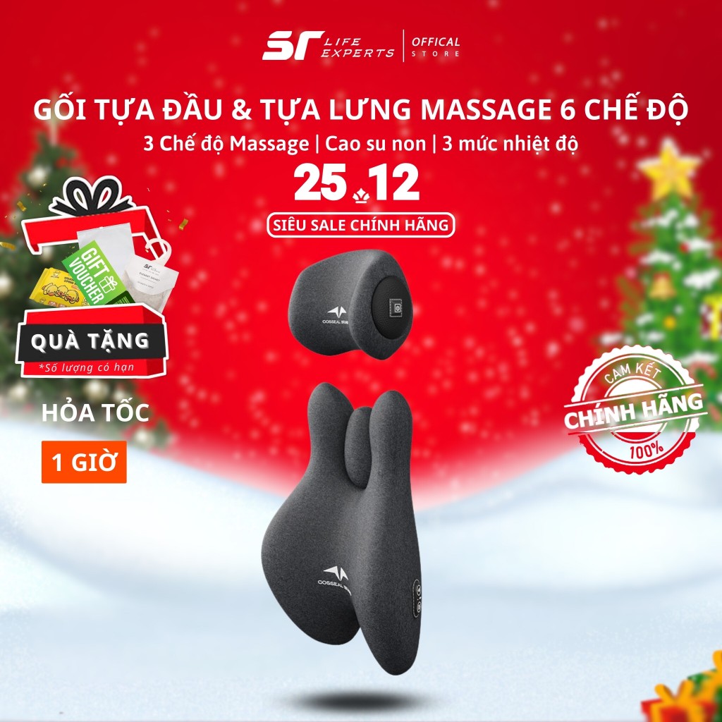 Combo Gối Tựa Đầu Và Tựa Lưng Sairui Massage Chườm Nóng Gối Tựa Ô Tô Cao Su Non Giảm Đau Mỏi Cổ Vai Cột Sống