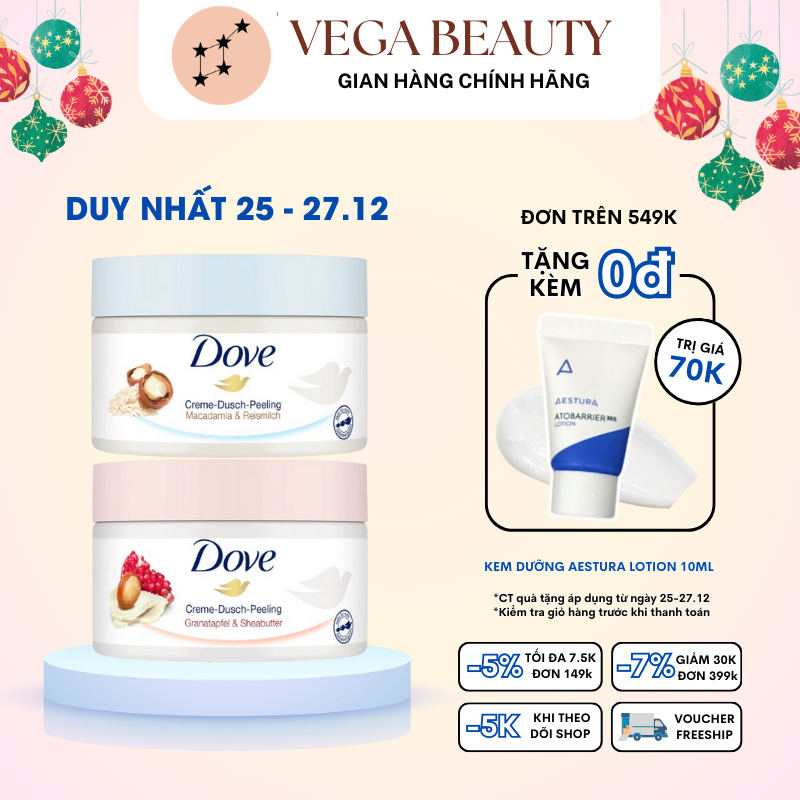 Tẩy da chết cơ thể Dove Exfoliating Body Polish 225ml bản Đức giúp da mịn màng mùi Lựu và Hạt Macca