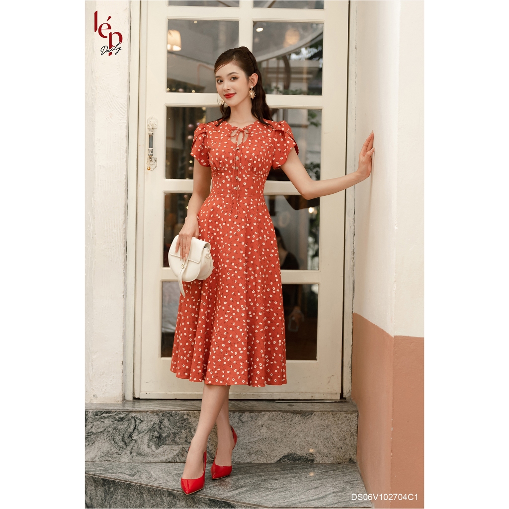 Váy hoa cam tay cánh hồng LEP' DS06V102704C1