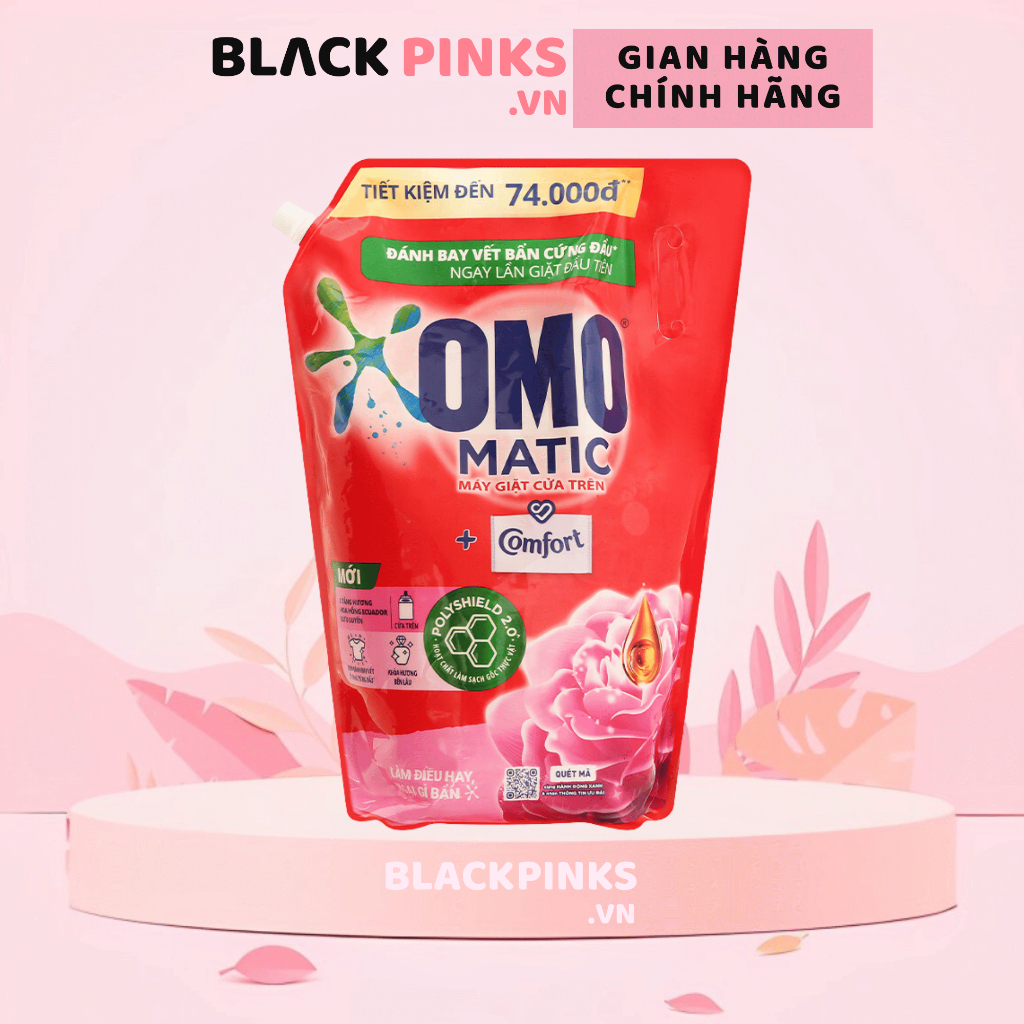 Nước giặt OMO Matic cửa trên hương Comfort hoa hồng Ecuador túi 2kg/3.6kg