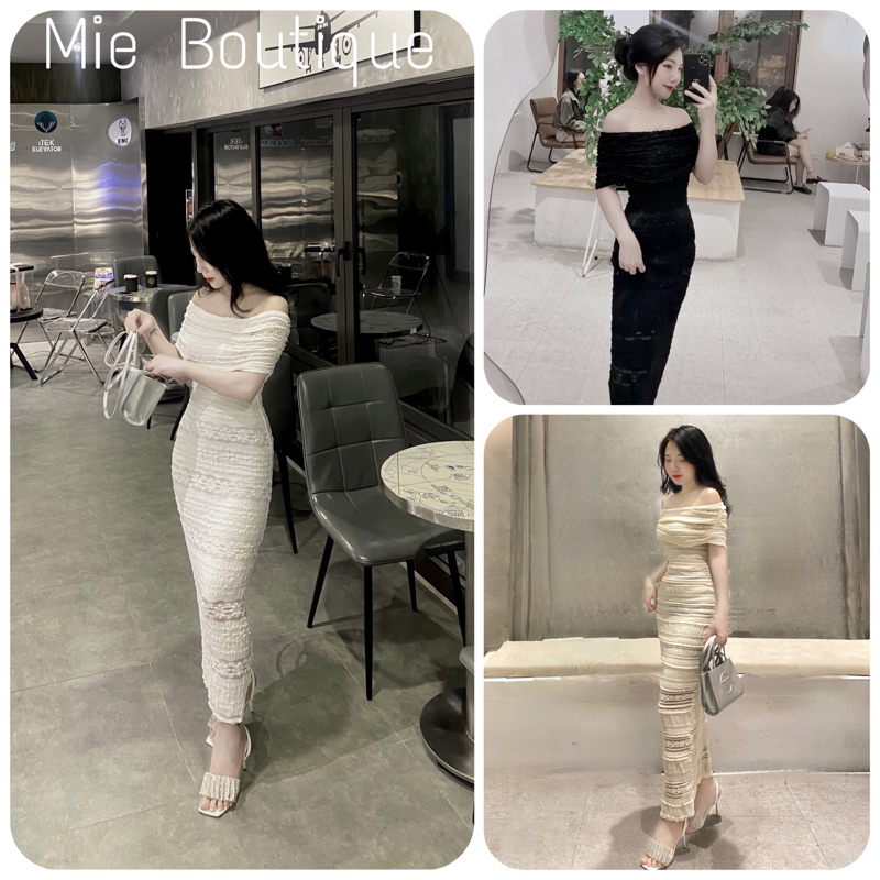 Váy Body Ren Trễ Vai Dáng Dài Váy Ren Mặc Đi Cưới Dự Tiệc Tiểu Thư