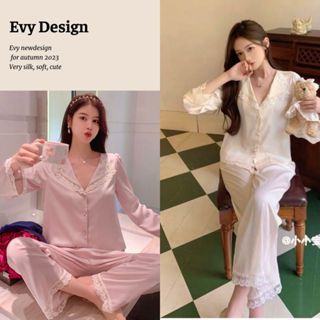  Bộ ngủ lụa nữ dài tay bộ đồ mặc nhà xinh xắn phối ren nữ tính Bn31 