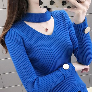 Áo len cổ chocker phối cúc tròn to nhiều màu size M-4XL