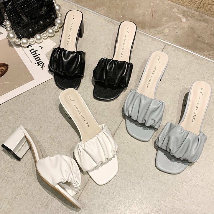 Dép Guốc nữ 5P quai ngang nhún bèo da mềm cao cấp mũi vuông đi chơi đi tiệc đẹp