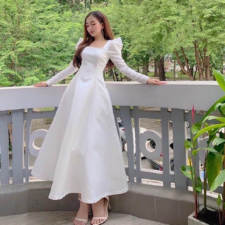 Đầm dự tiệc xoè tay dài cổ vuông - SIZE L
