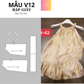 Rập giấy váy đầm 2 dây thời trang V12 size XS-3XL (bản vẽ)