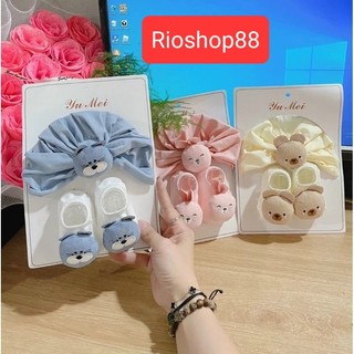 Set phụ kiện băng đô và giầy tất xinh cho bé, set turban và tất thú cho bé siêu cute kute