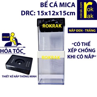 Bể cá mini Mica 15x12x15cm có thể xếp lên nhau | Hồ cá betta để bàn nắp Đen Trắng