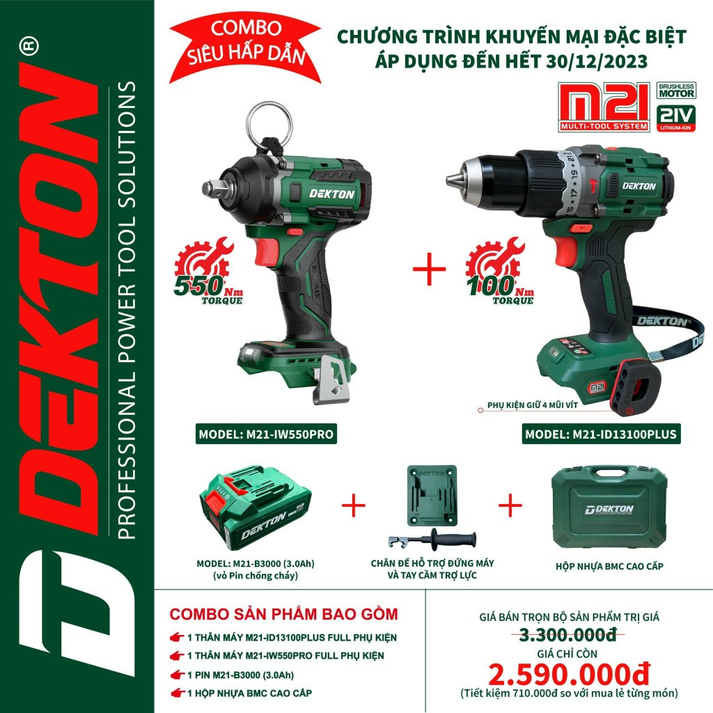 Combo M21-Máy khoan-Máy bắn vít-Máy siết bulong và pin B4015PROMAX/Chân pin phổ thông