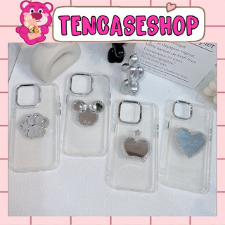    Hình thật-Ip 17   Ốp Lưng Iphone Trong suốt viền si camera nút bạc có gương soi đính đá sang chảnh - TENCASESHOP  593  