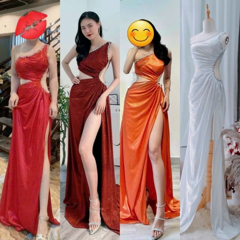 Đầm dạ hội maxi body thiết kế lệch vai cao cấp [hình thật]