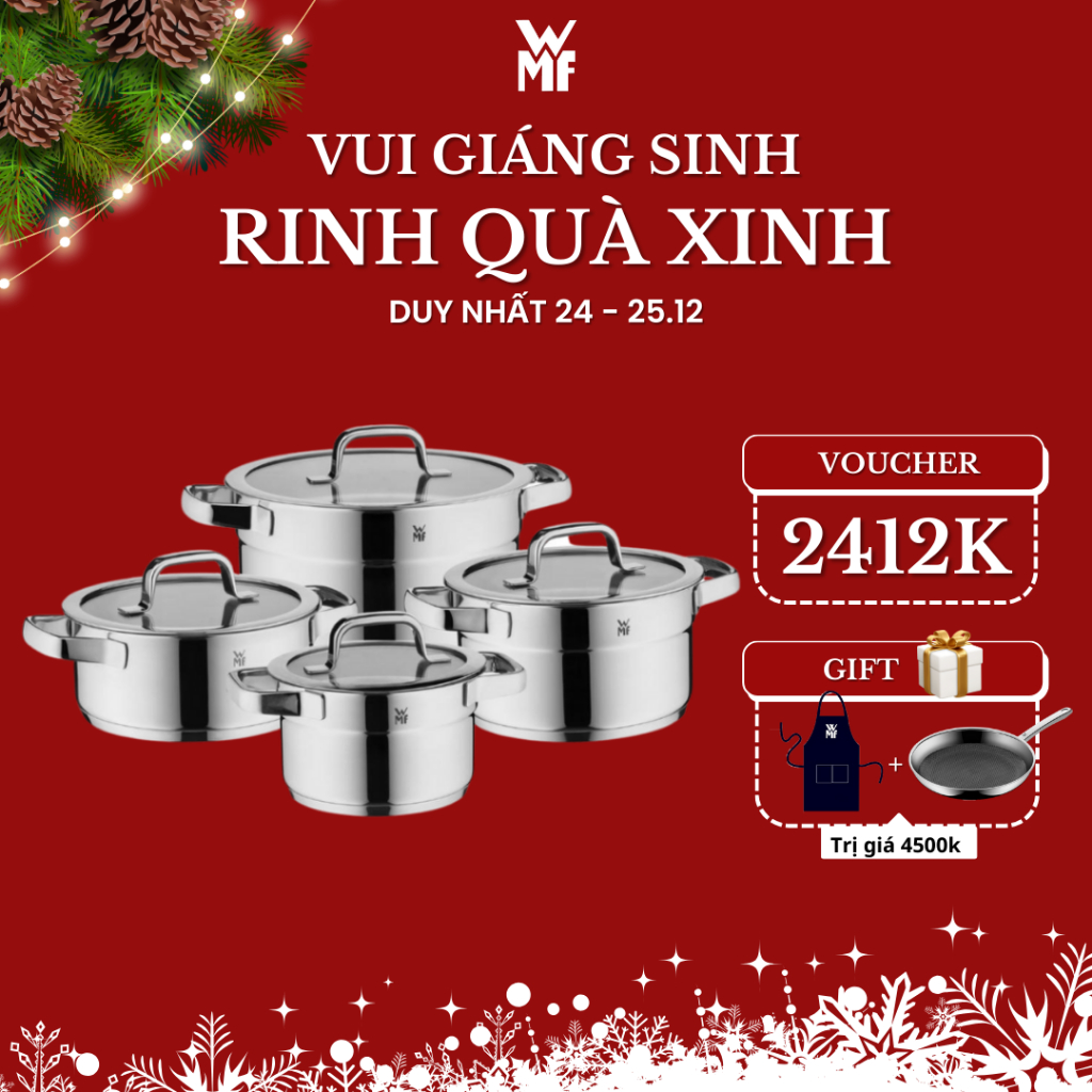 Bộ Nồi WMF Compact Cuisine 4 Món Cookware Set Chất Liệu Thép Không Gỉ P&P, Dùng Cho Mọi Loại Bếp - 0790046380