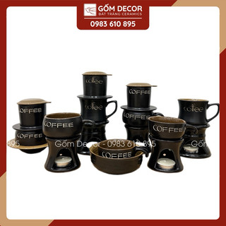 Ly uống cà phê kèm chân đốt, bếp hâm nóng cafe gốm sứ Bát Tràng