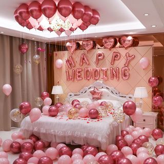 [Bóng Sequin + Tặng 100 cánh hoa hồng] Set Bóng Trang Trí Phòng Cưới, Bóng Bay Trang Trí Phòng Cưới Màu Hồng Gold