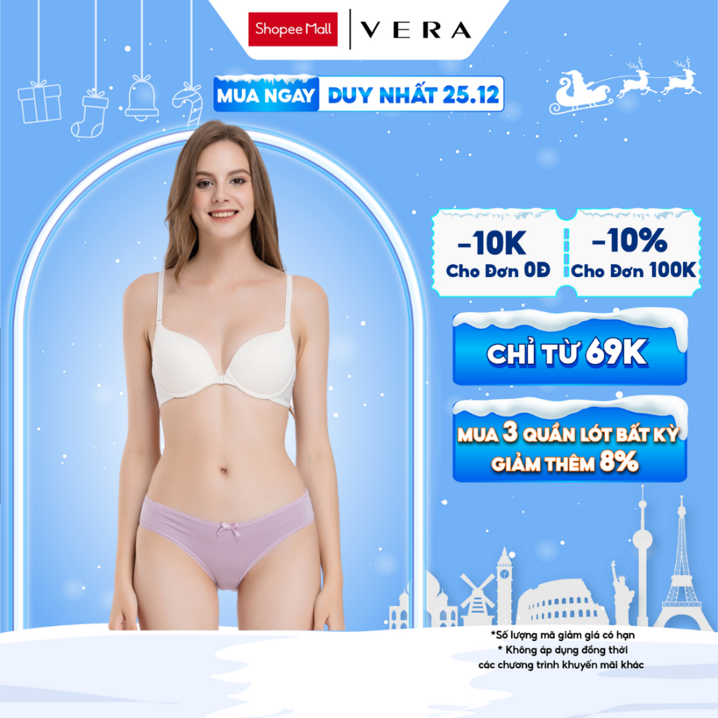 Quần lót VERA microfiber phối ren dáng bikini mềm mịn, thoáng mát - V0528