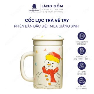  Cốc sứ lọc trà cao cấp có nắp, hoa tiết vẽ tay 380ml - Quà tặng Giáng sinh, Noel - LàngGốm