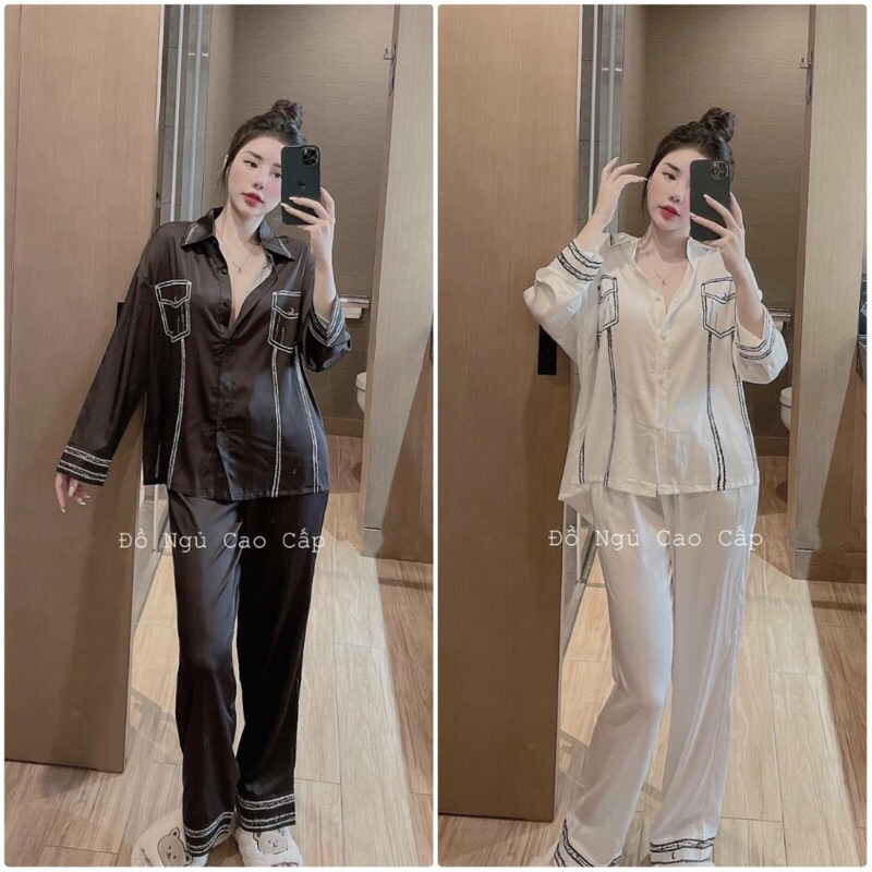 Bộ pizama cổ sơmi chất lụa xước