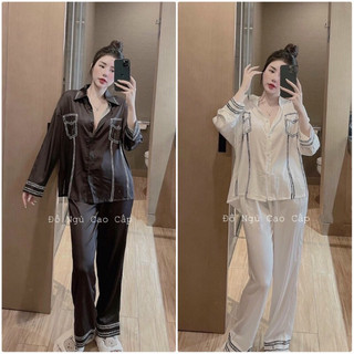 Bộ pizama cổ sơmi chất lụa xước