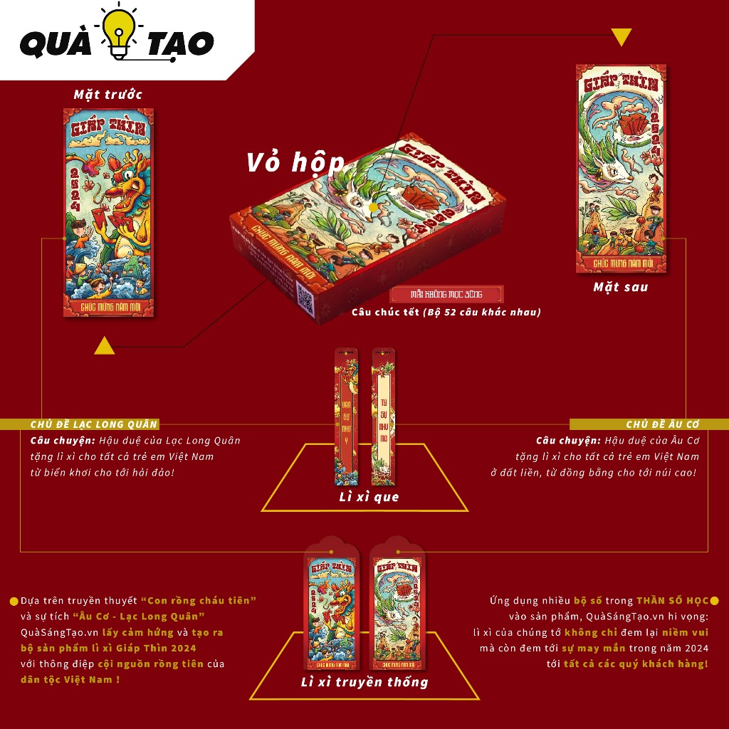 COMBO HỘP 18 Lì xì nhân phẩm Con Rồng Cháu Tiên Âu Cơ Lạc Long Quân hot trend 2024 tết Nguyên Đán Giáp Thìn quà sáng tạo