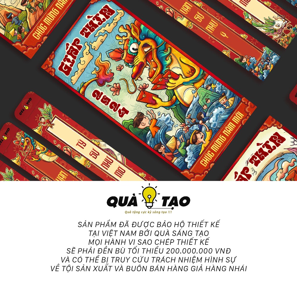 COMBO HỘP 18 Lì xì nhân phẩm Con Rồng Cháu Tiên Âu Cơ Lạc Long Quân hot trend 2024 tết Nguyên Đán Giáp Thìn quà sáng tạo