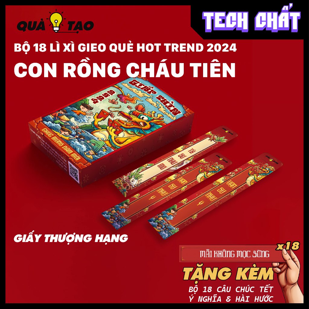 COMBO HỘP 18 Lì xì nhân phẩm Con Rồng Cháu Tiên Âu Cơ Lạc Long Quân hot trend 2024 tết Nguyên Đán Giáp Thìn quà sáng tạo