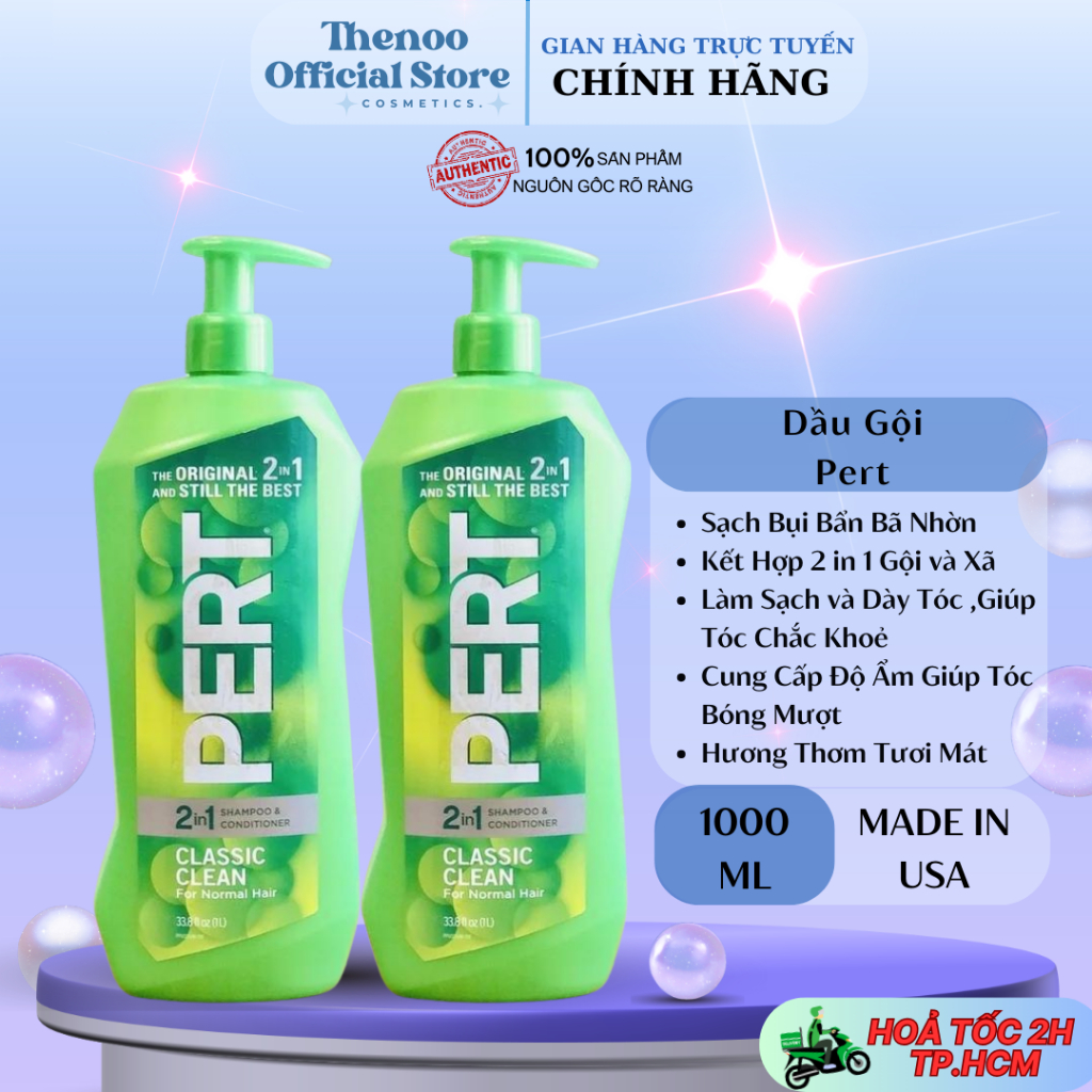 Dầu Gội Pert Classic Clean 2in1 Dưỡng Tóc Cấp Ẩm và Giúp Tóc Chắc Khỏe 1000ml Mỹ