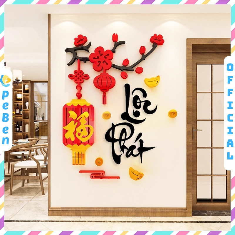 Tranh mica EPeBen dán tường nổi 3d hình Chữ Phúc Lộc Thọ thư pháp tiếng Việt trang trí Phòng Bếp, Phòng Khách, năm mới
