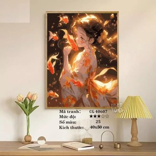 KHUNG 1.6cm- Tranh tô màu theo số, kích thước 40 x 50 cm,TẶNG KHĂN, đã căng khung,có SƠN BÓNG