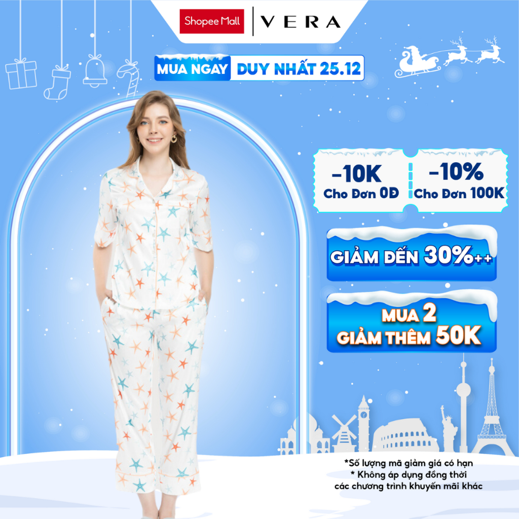 Bộ Pijama dài nữ VERA Satin in full tay ngắn  - 0486