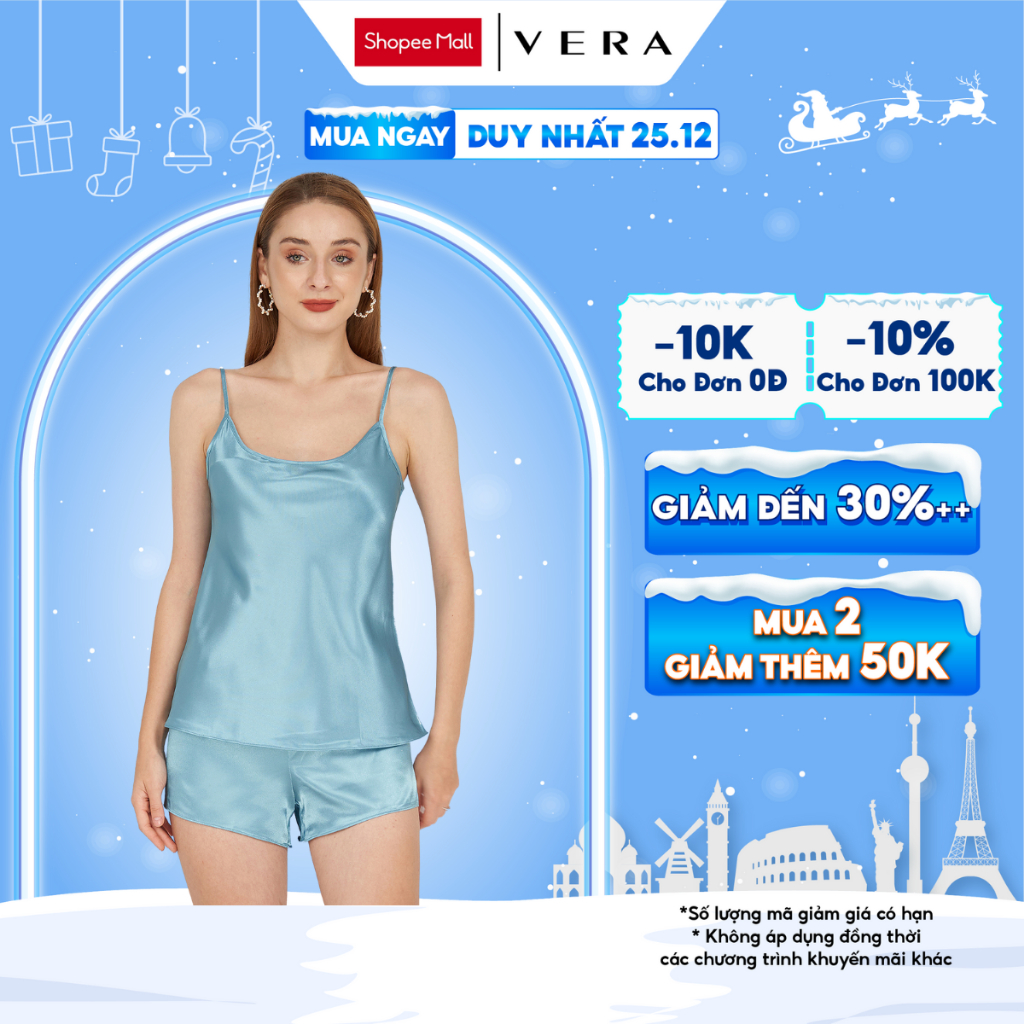 Bộ short VERA satin trơn hai dây chiết eo nữ tính - 0465