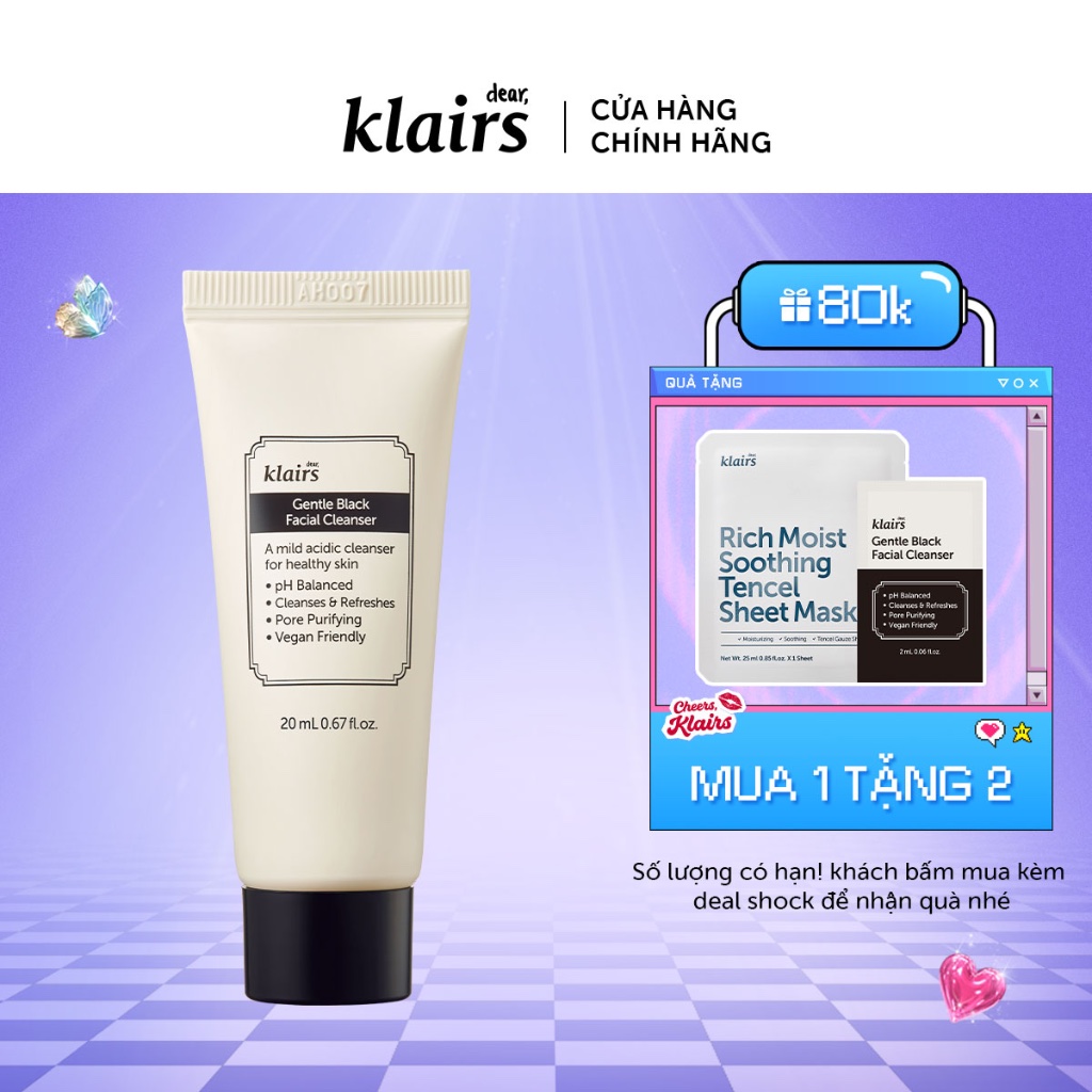 Sữa Rửa Mặt Dear Klairs Gentle Black Facial Cleanser 140ml