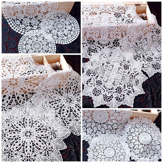 Tấm lót bình hoa để bàn, hoạ tiết ren trắng, size 20 - 35cm